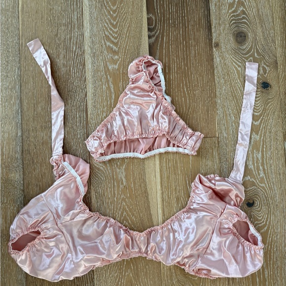 Lingerie Set-Pink Lace , Workout shorts- Brown - Picture 5 of 6